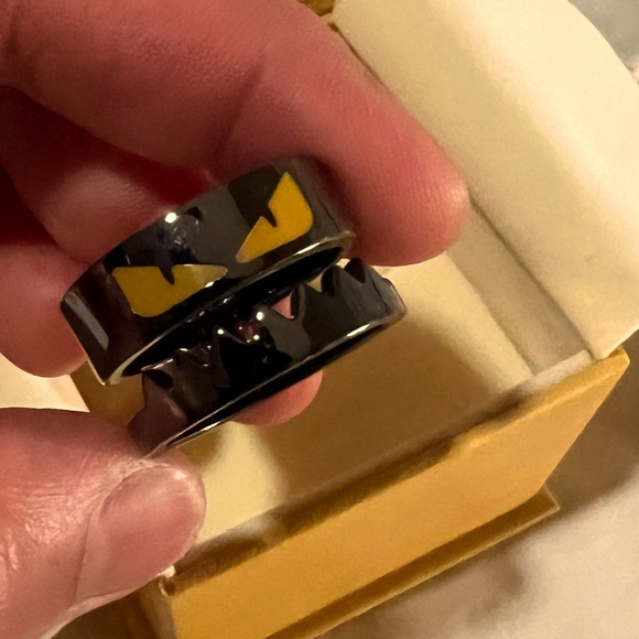 Authentic Fendi Enamel Bag Bug Band Ring Size 8.5